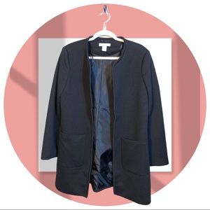H&M womens black open jacket front pockets size 12 lined new versatile minimal